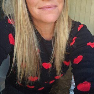 Marle Black & Red Heart Print Knit Sweater - Size M